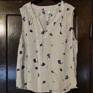 Gray Stripe w/Violets Sleeveless Tunic Blouse